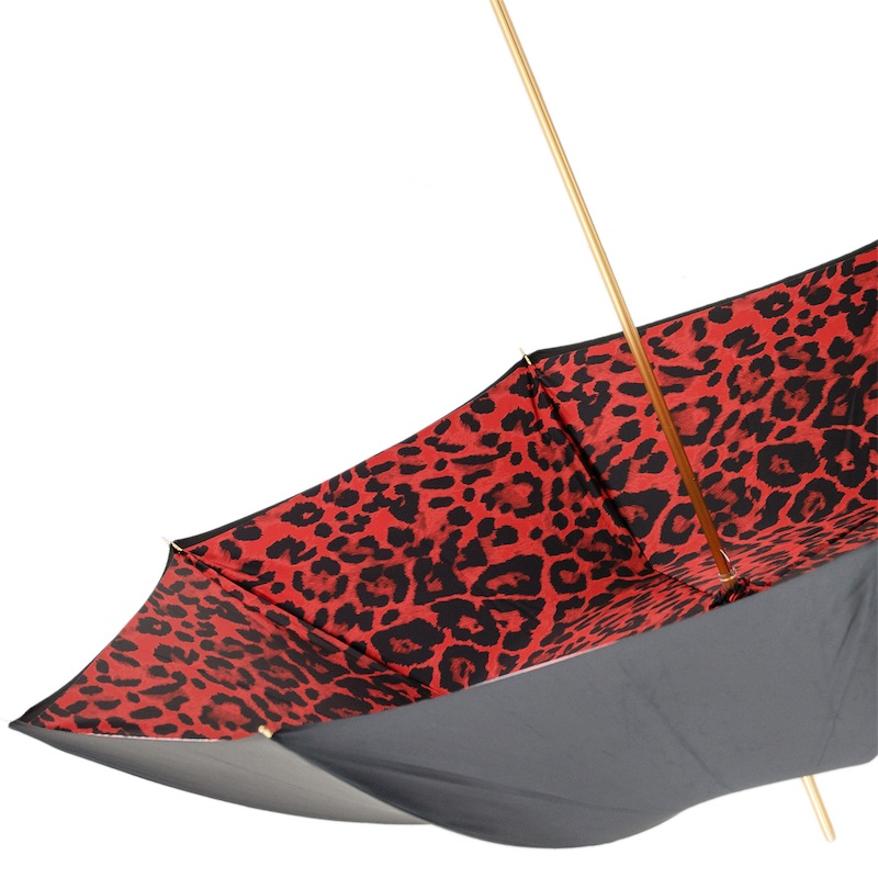 Knuckleduster Umbrella – Red Animal Print Canopy with Swarovski Crystal Handle