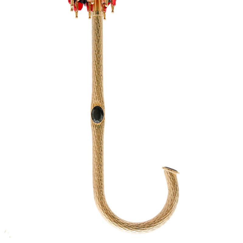 Red Leopard Print Umbrella - Double Cloth Brass Handle Italian Rain Gear