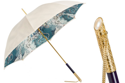 Vintage Pearled Umbrella – Jeweled Handle, Double Cloth Canopy, Handmade Italian Rain Protection