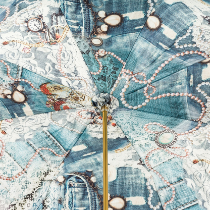 Vintage Pearled Umbrella – Jeweled Handle, Double Cloth Canopy, Handmade Italian Rain Protection