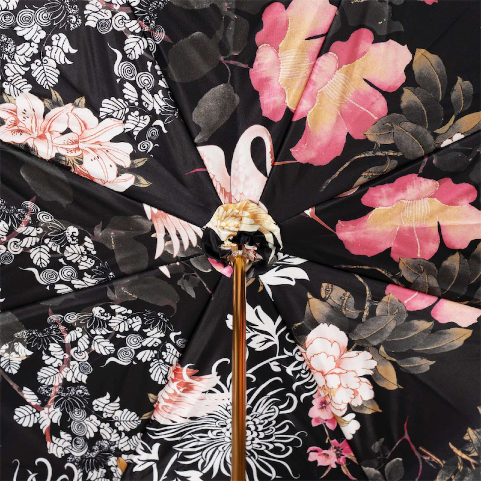 Handcrafted Swan Umbrella - Designer Double Cloth Rain Umbrella With Enameled Brass Handle