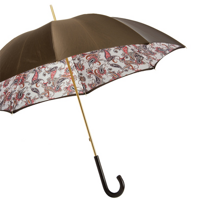 Paisley Leather Umbrella | Elegant Handmade Italian Double Cloth Rain Umbrella for Women