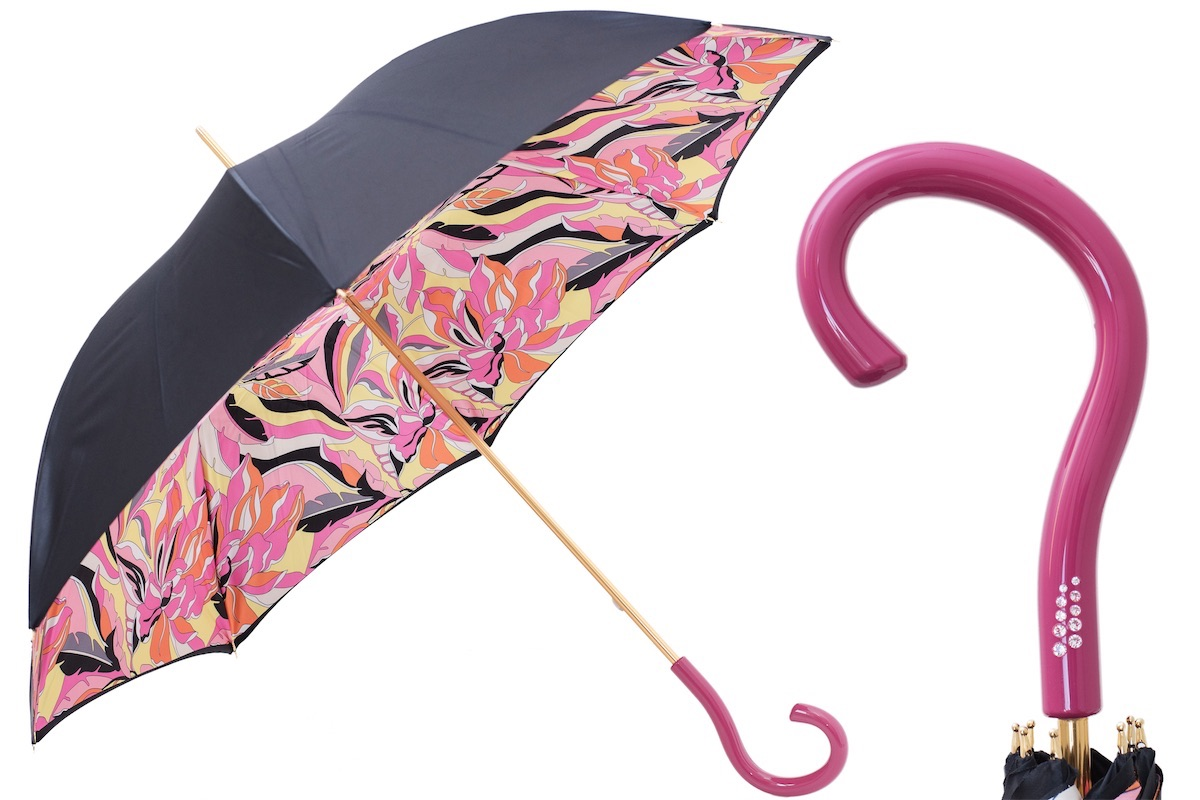 Pink Handle Umbrella – Handmade Italian Manual Rain Umbrella With Durable Canopy