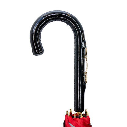 Red Umbrella - Handmade Italian Bridles Print With Leather Stirrup Handle