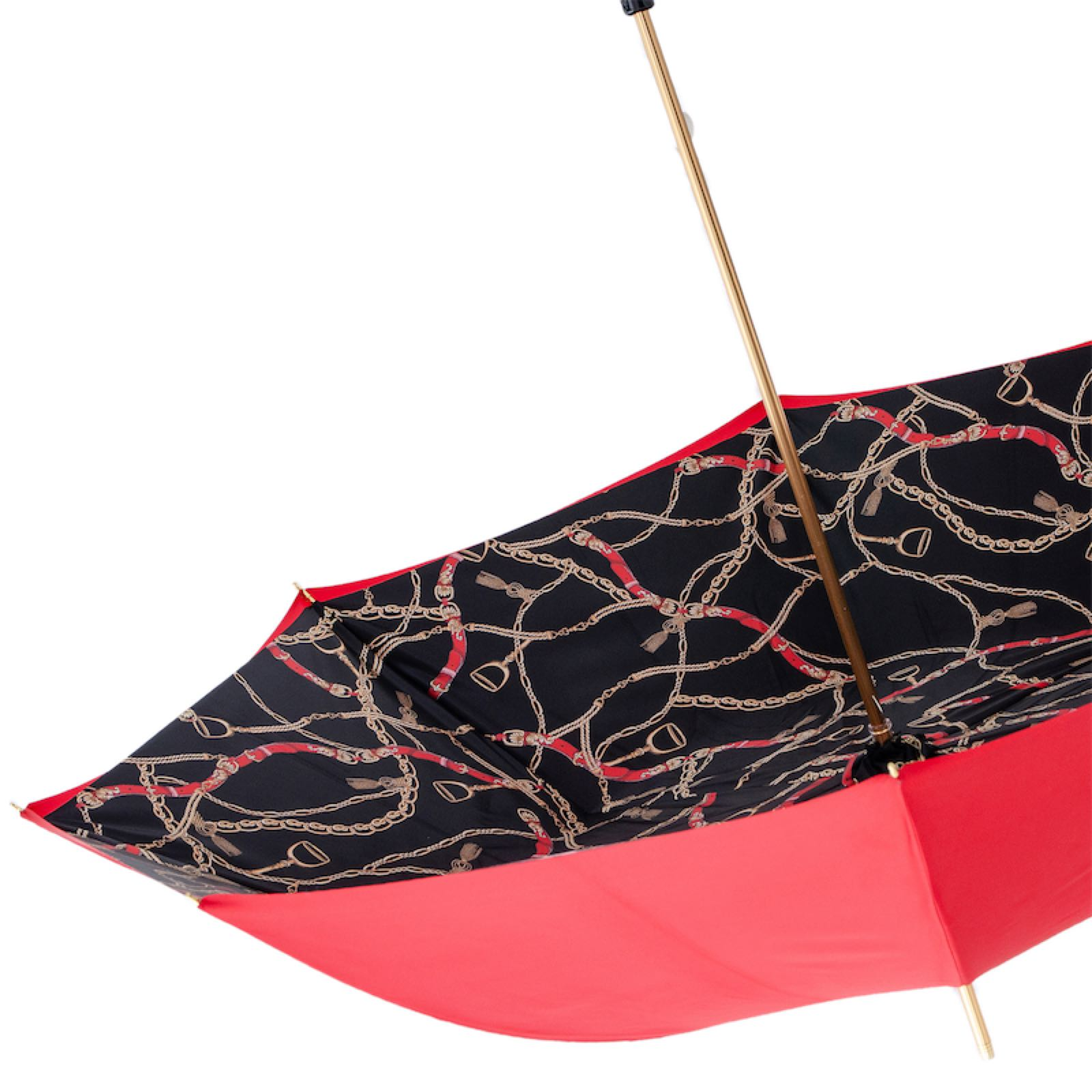 Red Umbrella - Handmade Italian Bridles Print With Leather Stirrup Handle