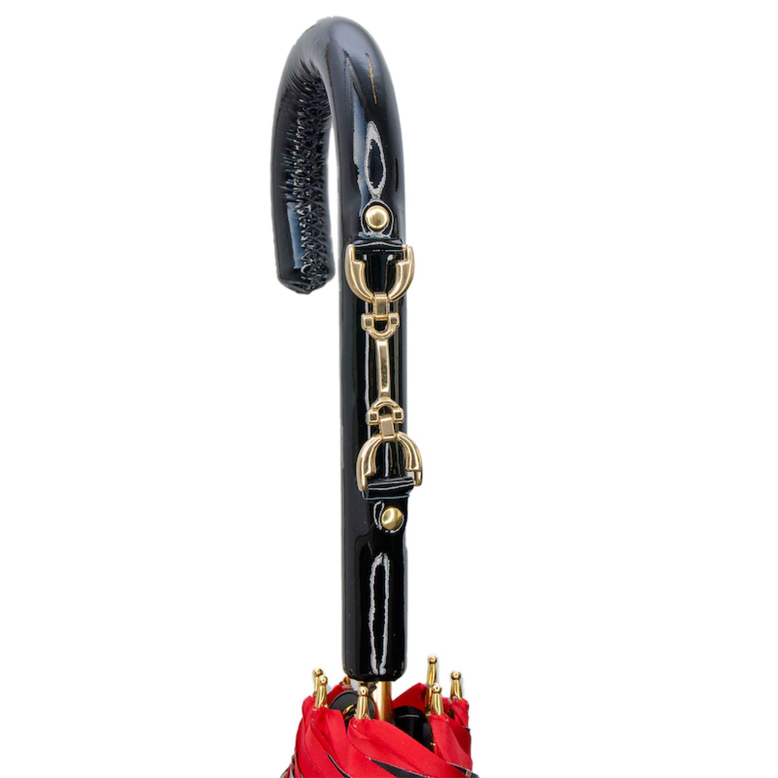 Red Umbrella - Handmade Italian Bridles Print With Leather Stirrup Handle