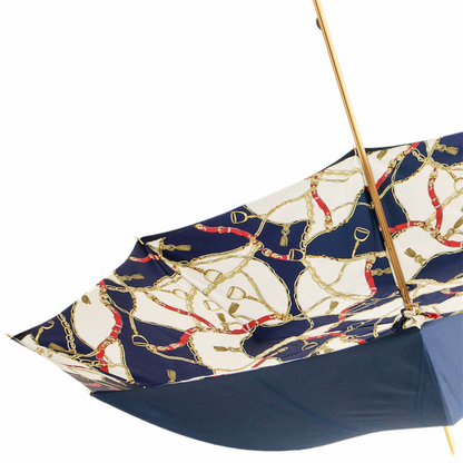 Navy Bridles Umbrella – Handmade Italian Rain Umbrella with Jeweled Handle