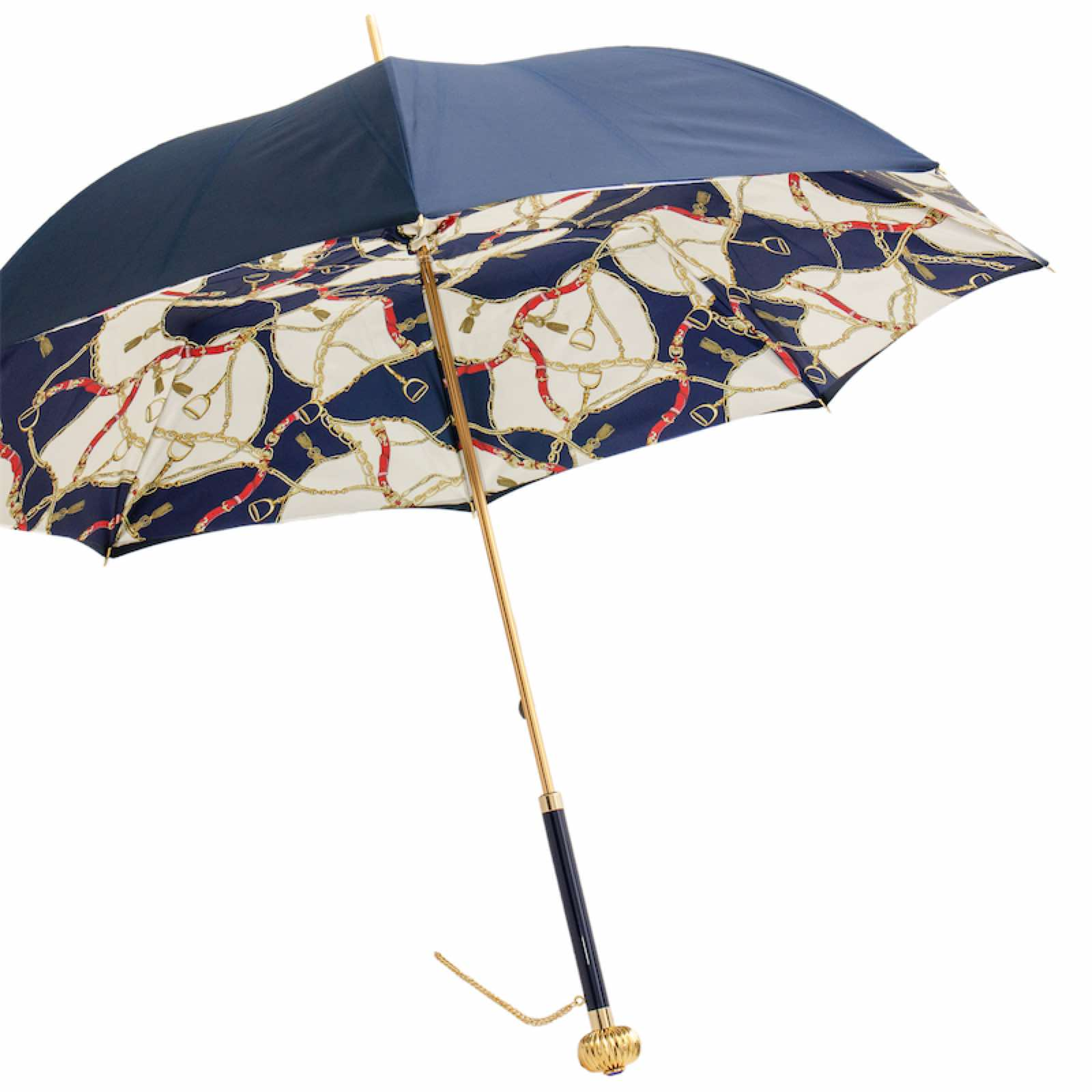 Navy Bridles Umbrella – Handmade Italian Rain Umbrella with Jeweled Handle