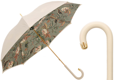 Ivory Leather Umbrella - Classic Handmade Italian Rain Umbrella With Durable Polyester Canopy