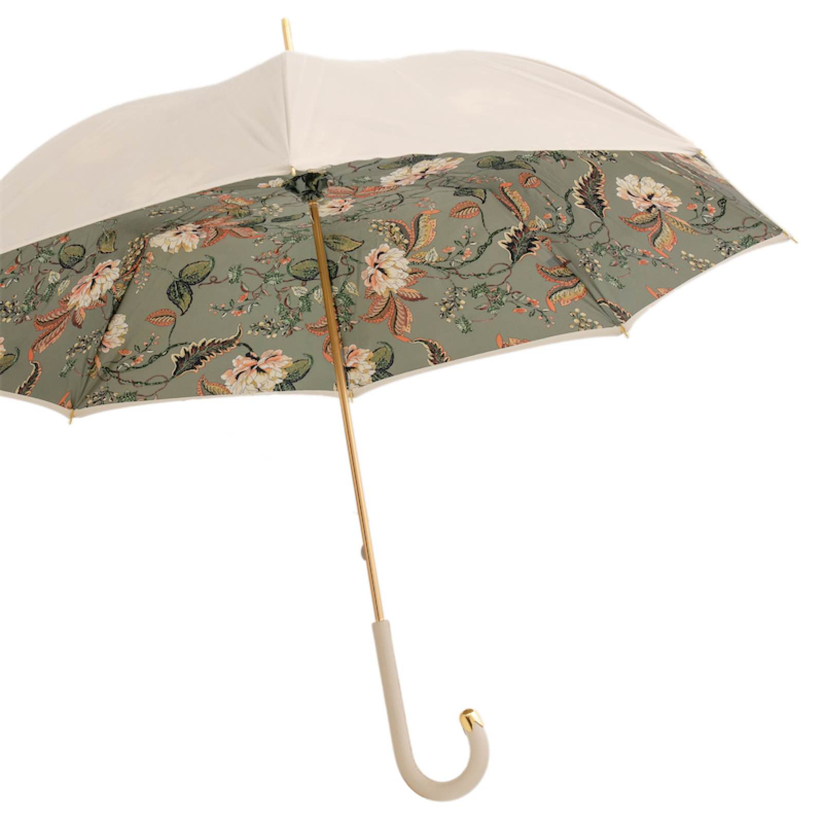 Ivory Leather Umbrella - Classic Handmade Italian Rain Umbrella With Durable Polyester Canopy