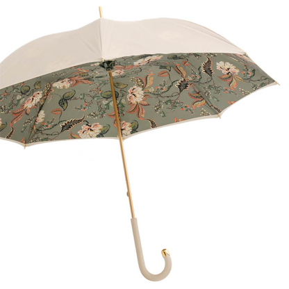 Ivory Leather Umbrella - Classic Handmade Italian Rain Umbrella With Durable Polyester Canopy