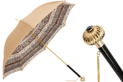 Beige Classic Umbrella – Handmade Italian Double Cloth Canopy, Jeweled Handle