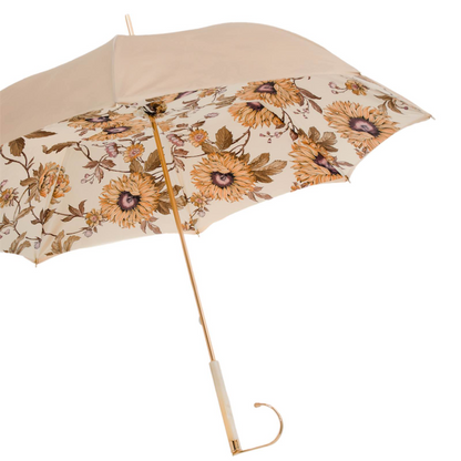 Ivory Flowered Umbrella – Handmade Italian Rain Umbrella with Jeweled Handle