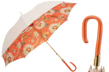 Classic Umbrella – Handmade Italian Ivory Orange Rain Protection with Acetate Handle