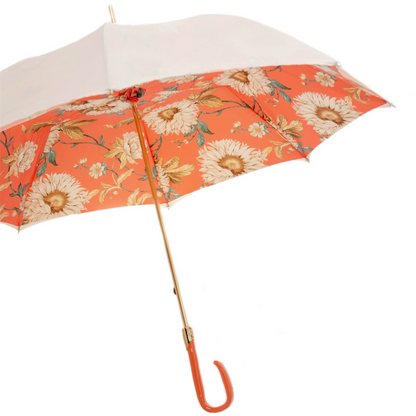 Classic Umbrella – Handmade Italian Ivory Orange Rain Protection with Acetate Handle