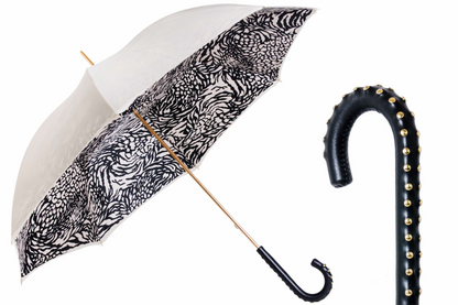 Classic Leather Umbrella – Italian Handmade Designer Rain Protection with Leather Handle