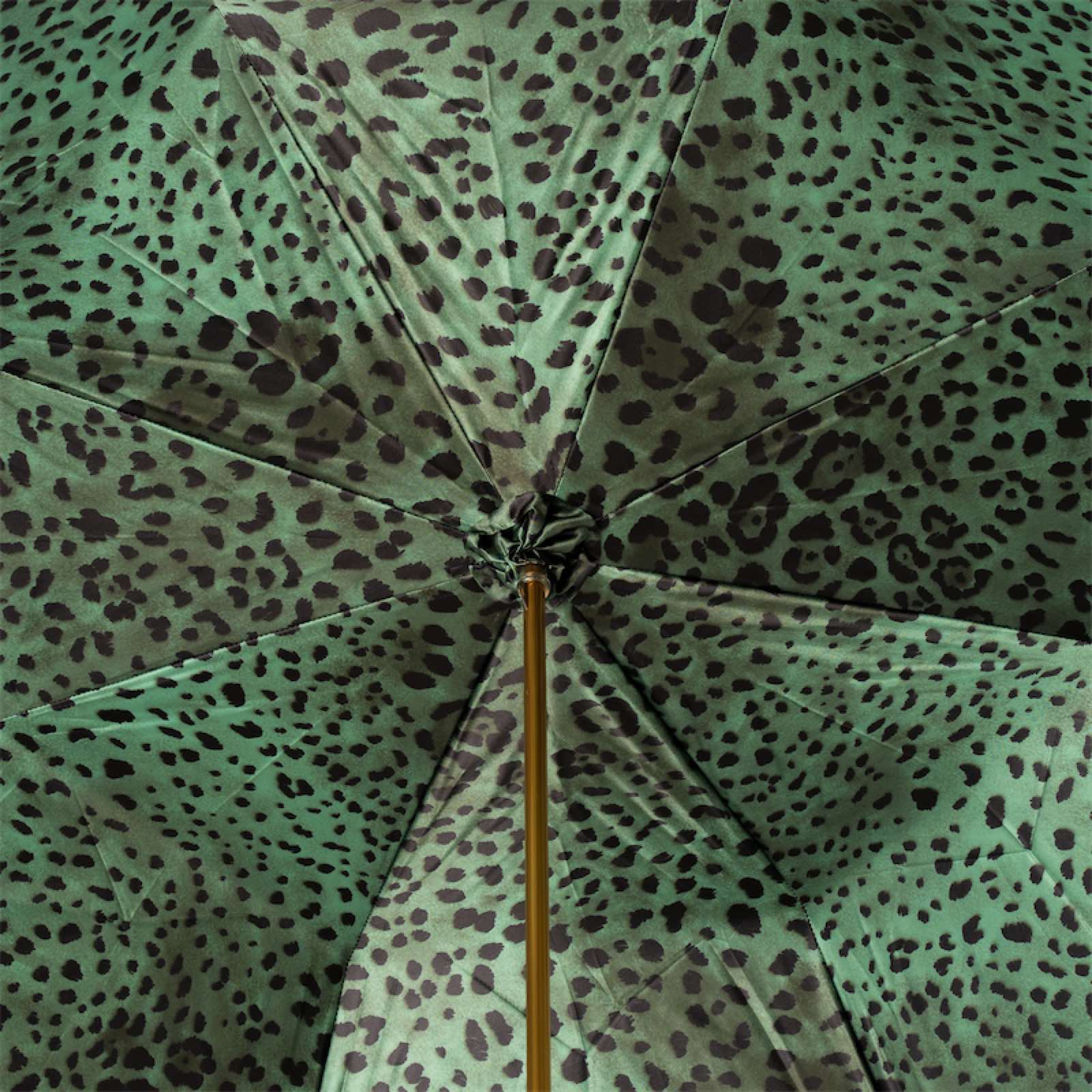 Green Leopard Umbrella - Italian Handmade Rain Umbrella with Panther Handle