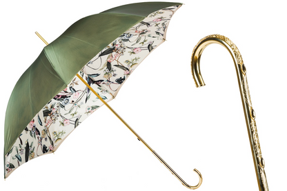 Olive Green Umbrella – Handmade Italian Double Cloth With Jeweled Brass Handle