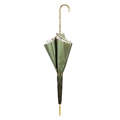 Olive Green Umbrella – Handmade Italian Double Cloth With Jeweled Brass Handle