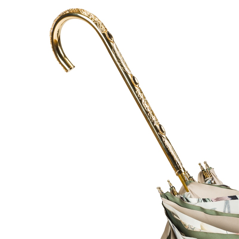 Olive Green Umbrella – Handmade Italian Double Cloth With Jeweled Brass Handle