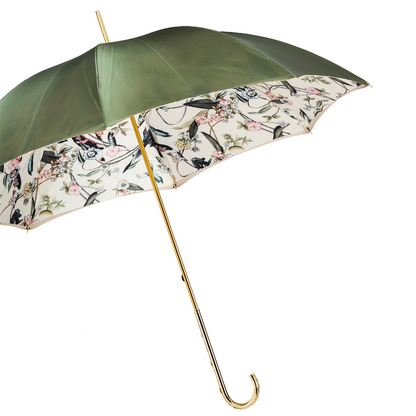 Olive Green Umbrella – Handmade Italian Double Cloth With Jeweled Brass Handle