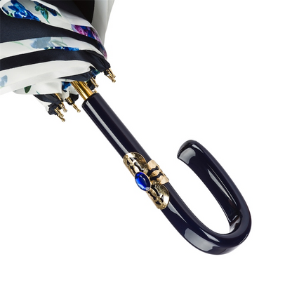 Navy Floral Umbrella – Double Cloth Handmade Italian Rain Protection with Acetate Handle