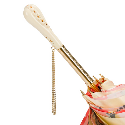 Vintage Umbrella – Flowered Manual Double Cloth Canopy with Swarovski Crystals Handle