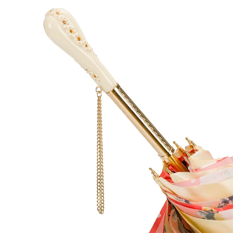 Vintage Umbrella – Flowered Manual Double Cloth Canopy with Swarovski Crystals Handle