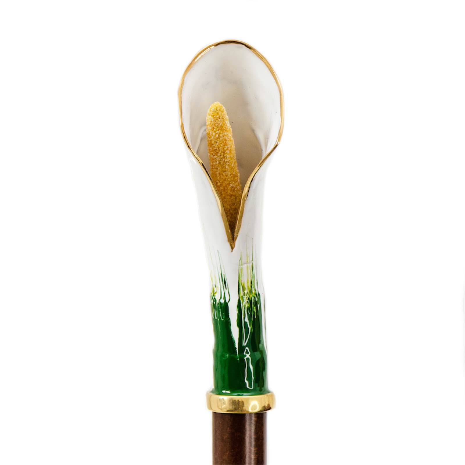 Luxury Umbrella – Handmade Italian Calla Flower Design with Enameled Brass Handle
