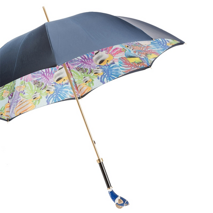 Double Cloth Umbrella - Handmade Italian Rain Umbrella with Enameled Brass Handle