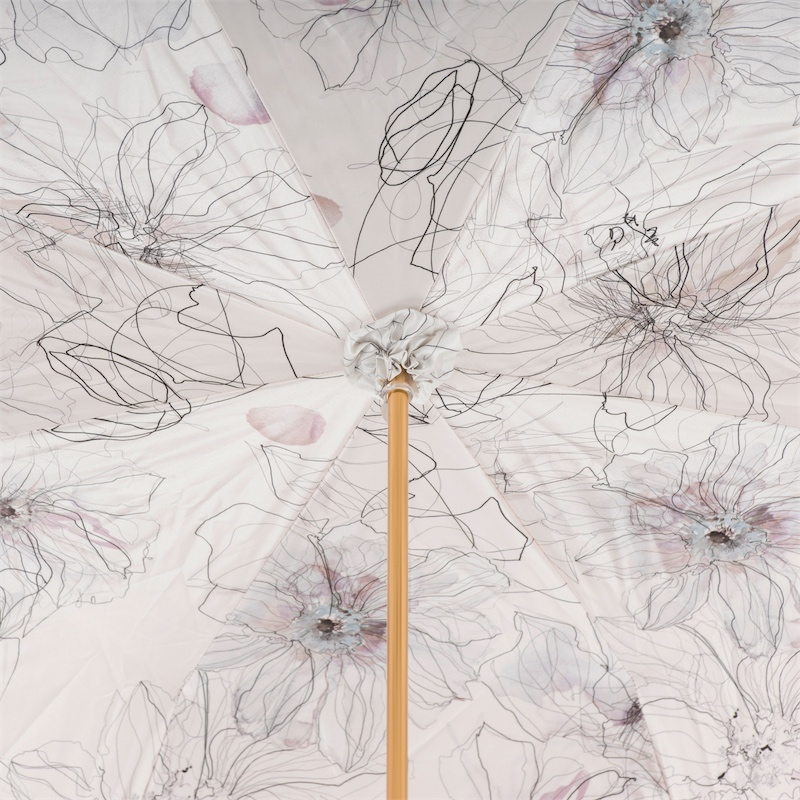 Ivory Double Cloth Umbrella – Manual Opening, Handmade Italian Luxury Leather Handle