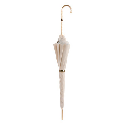 Ivory Umbrella – Handmade Italian Rain Umbrella with Floral Design & Brass Handle