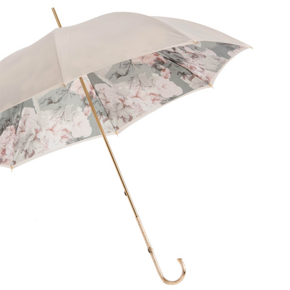 Ivory Umbrella – Handmade Italian Rain Umbrella with Floral Design & Brass Handle