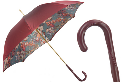 Classic Burgundy Umbrella – Handmade Italian Leather Handle, Manual Open Rain Protection