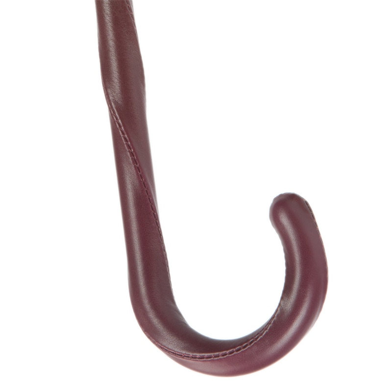 Classic Burgundy Umbrella – Handmade Italian Leather Handle, Manual Open Rain Protection