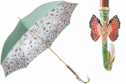 Red Butterfly Umbrella - Handmade Italian Luxury Rain Umbrella with Swarovski Crystals