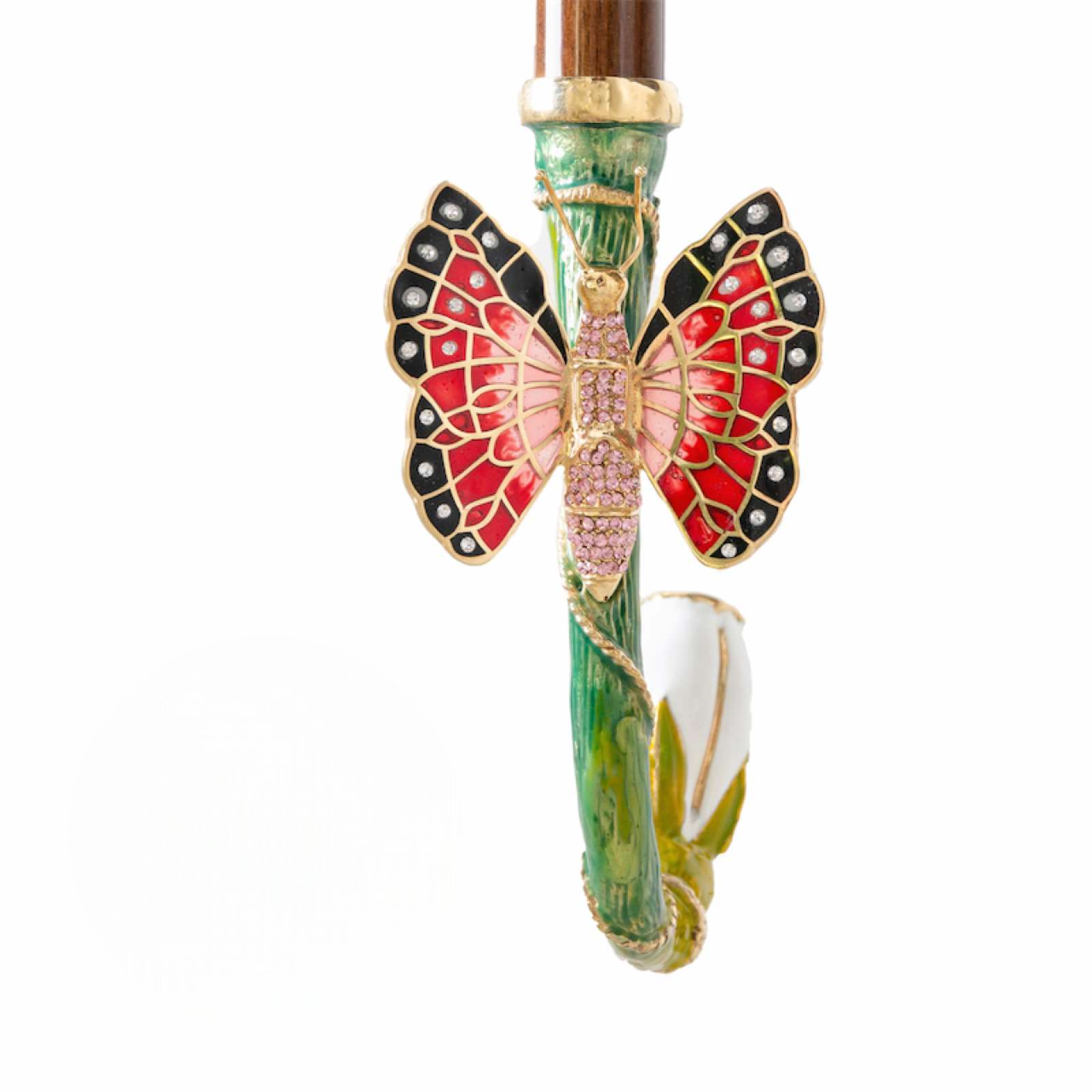 Red Butterfly Umbrella - Handmade Italian Luxury Rain Umbrella with Swarovski Crystals