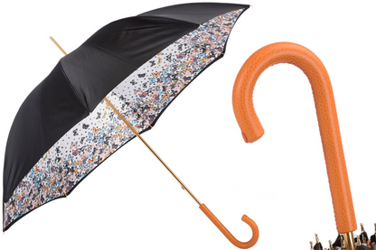 Butterfly Print Umbrella – Manual Opening, Orange Leather Handle, Stylish Rain Protection