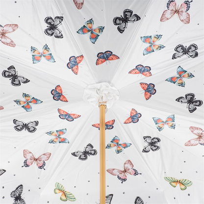 Butterfly Print Umbrella – Manual Opening, Orange Leather Handle, Stylish Rain Protection