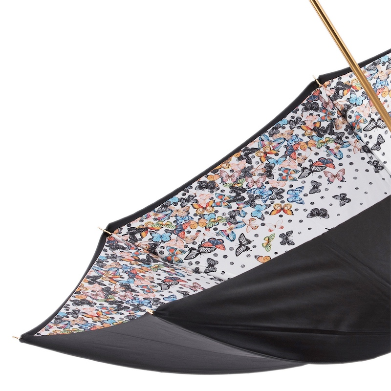 Butterfly Print Umbrella – Manual Opening, Orange Leather Handle, Stylish Rain Protection
