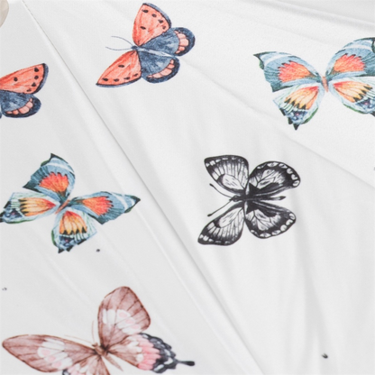 Butterfly Print Umbrella – Manual Opening, Orange Leather Handle, Stylish Rain Protection