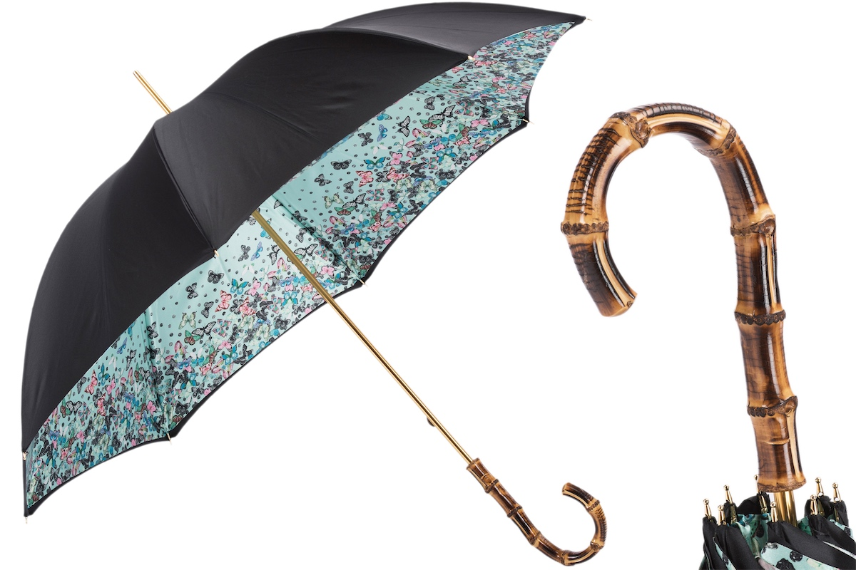Butterfly Print Umbrella – Handmade Italian Bamboo Handle Rain Protection