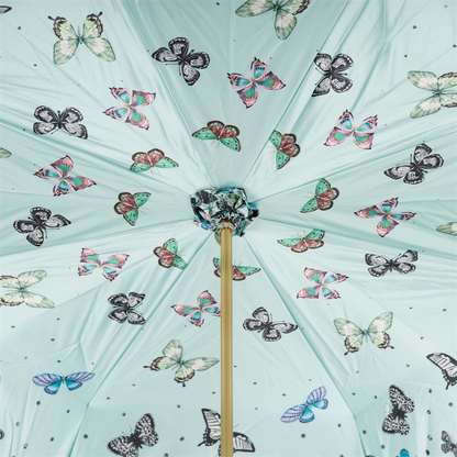 Butterfly Print Umbrella – Handmade Italian Bamboo Handle Rain Protection