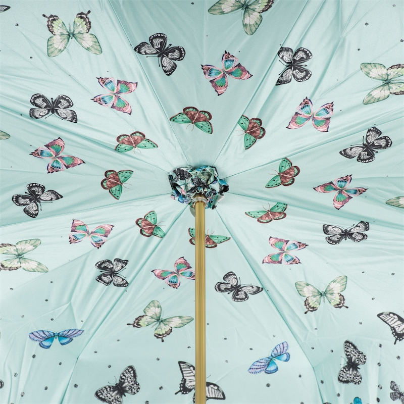 Butterfly Print Umbrella – Handmade Italian Bamboo Handle Rain Protection