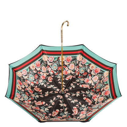 Classic Vintage Umbrella – Double Cloth Rain Protection with Jeweled Brass Handle