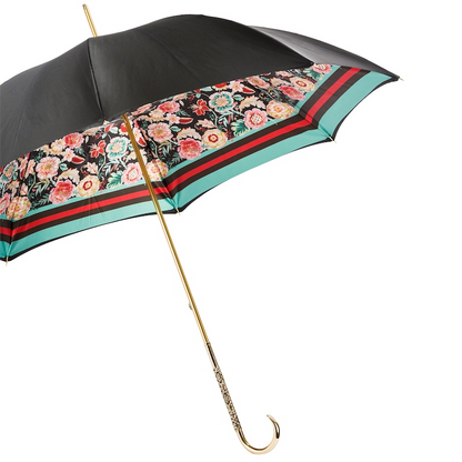 Classic Vintage Umbrella – Double Cloth Rain Protection with Jeweled Brass Handle