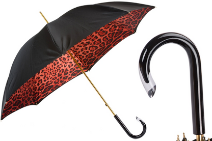 Red Leopard Umbrella - Manual Opening Double Cloth Canopy With Acetate Handle