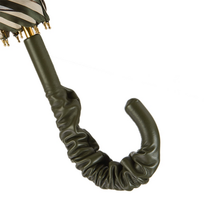 Leopard Print Umbrella – Olive Green Handmade Italian Umbrella with Ruched Leather Handle