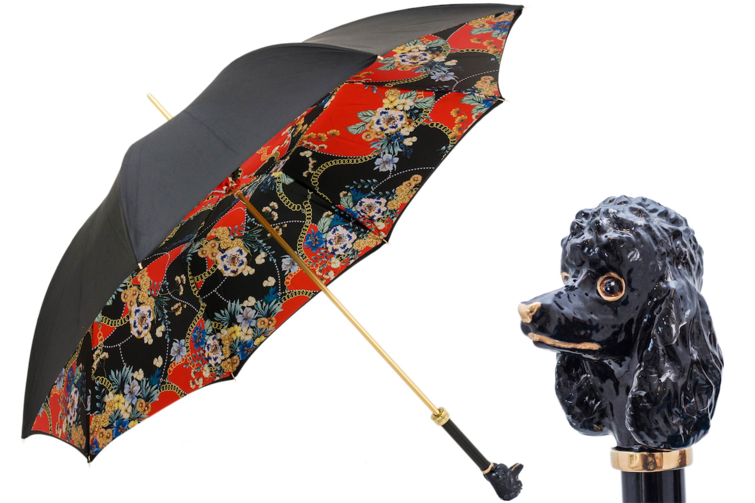 Black Poodle Umbrella – Handmade Italian Rain Umbrella With Enameled Brass Handle