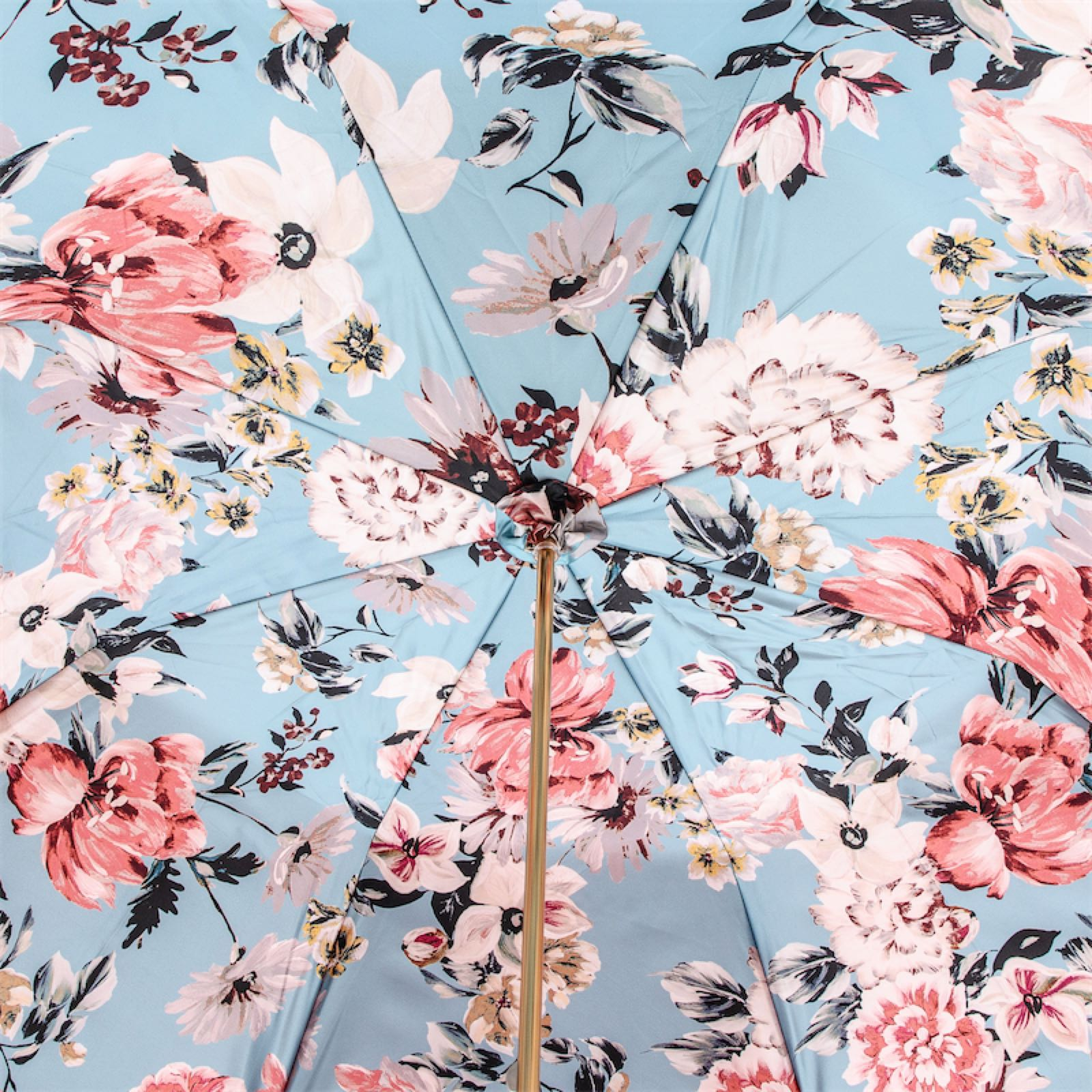 Pink Floral Umbrella – Handmade Italian Ladies Rain Umbrella with Jeweled Brass Handle